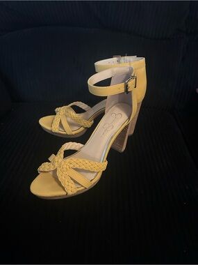 Jessica Simpson Yellow Braided Ankle-Strap Block Heels